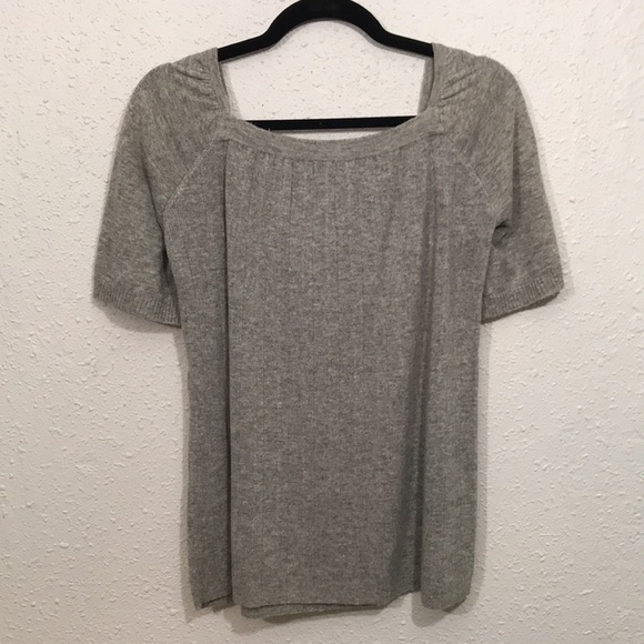 Paul & Joe Sister Gray Short Sleeve Square Neck Bow Bodice Sweater - Picture 3 of 9